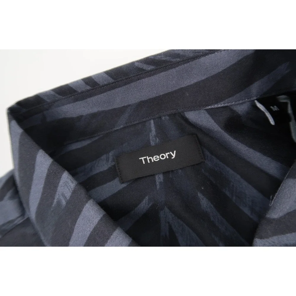 Theory Mens Medium Irving Saygo Shirt Palm Leaves Floral Black Gray SS Button Up